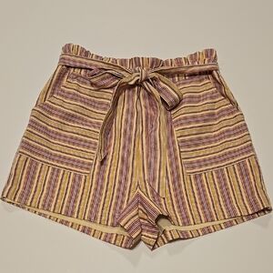 Miami High Waist Red Yellow Belted Shorts with Elastic Waistband Size Medium